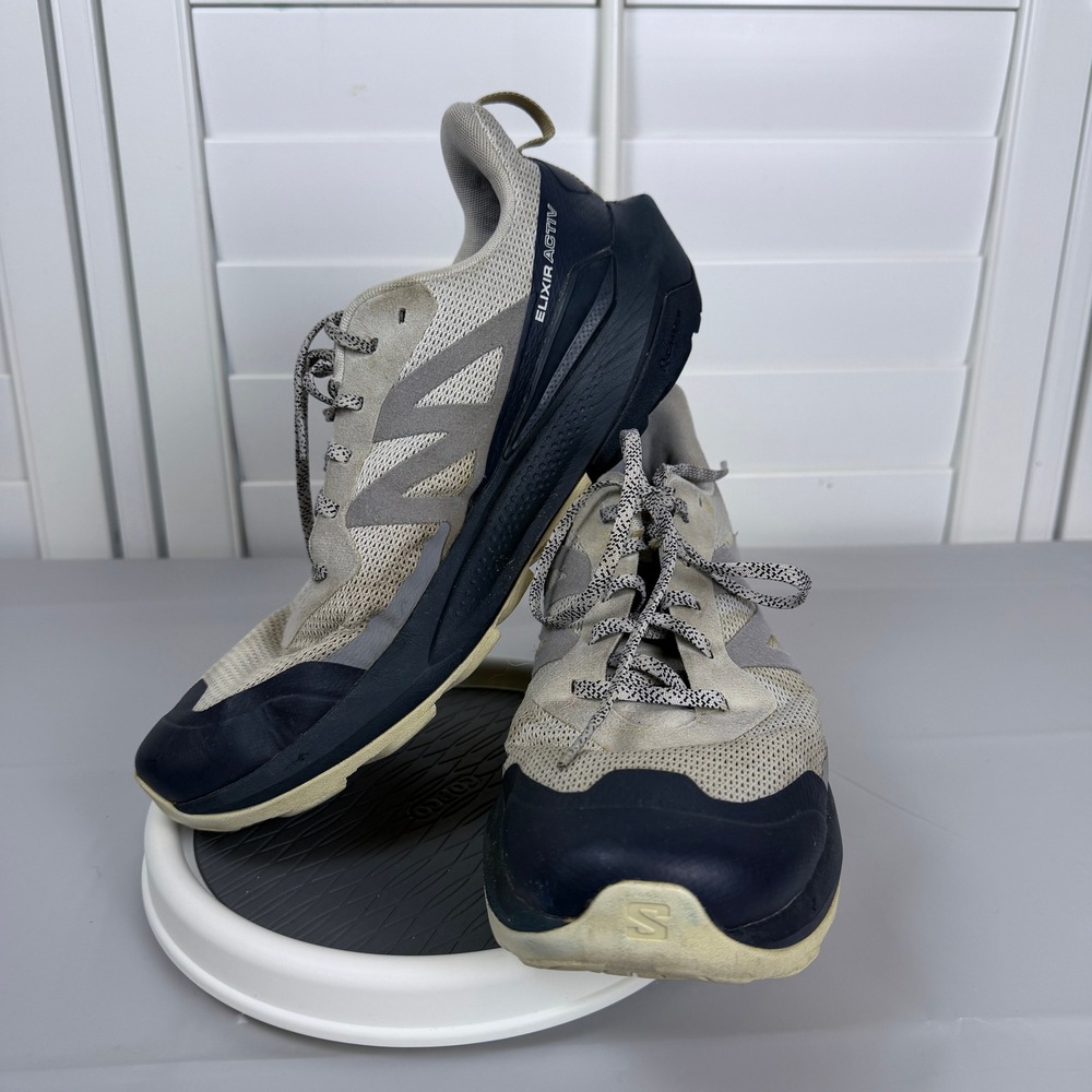 Salomon Elixir Activ Hiking Shoes Mens 12 Grey Navy Blue Low Top 474554